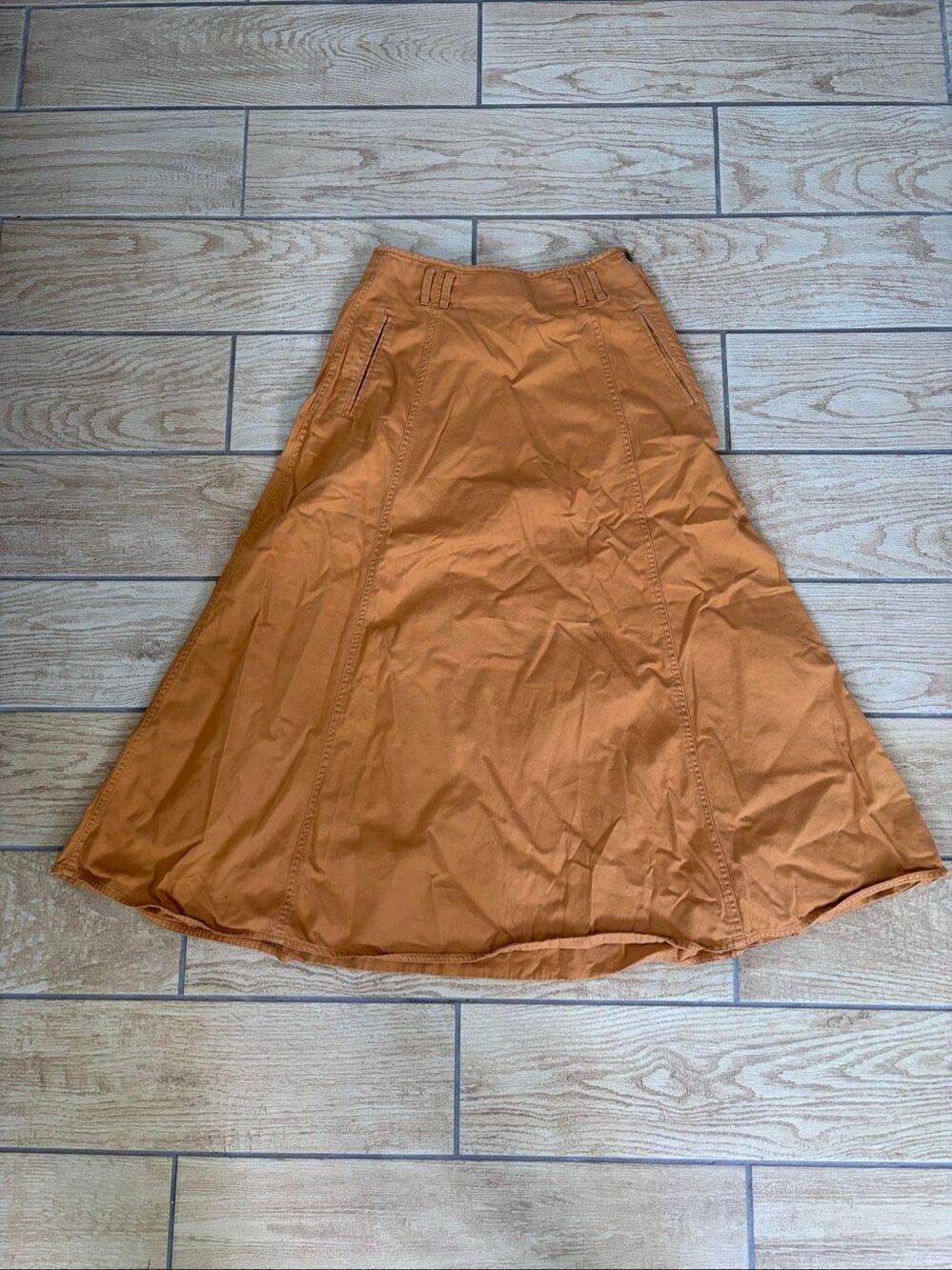 Vintage LizWear A-Line Maxi Midi Skirt Size 6 Orange Tan 100% Cotton